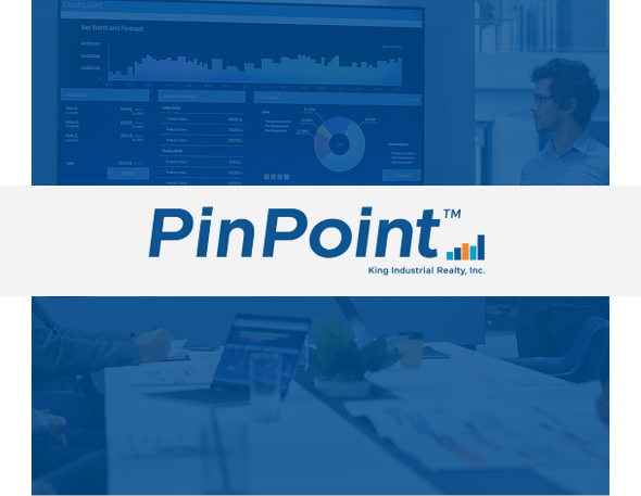 PinPoint logo over white ribbon on blue background